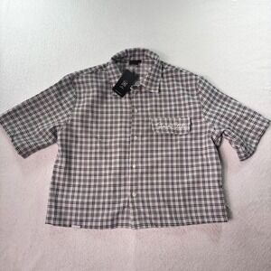 SUMWON Plaid Button Up Shirt Mens Large Oversized Boxy Black White NWT